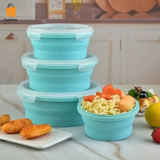 pack of 2 Foldable Silicone Lunch Box Reusable Bento Container with Lid  Microwave & Dishwasher Safe Compact, Portable Meal Storage for School, Office, Travel Cyntinostore