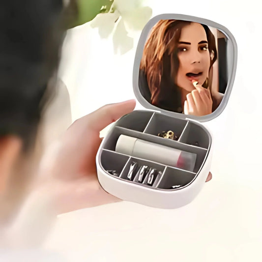 Jewelry Box with Mirror Portable Storage Case for Rings, Earrings &amp; Necklaces Cyntinostore