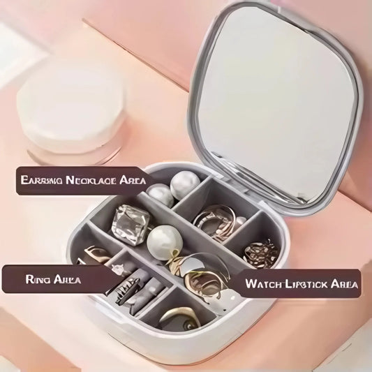 Jewelry Box with Mirror Portable Storage Case for Rings, Earrings &amp; Necklaces Cyntinostore