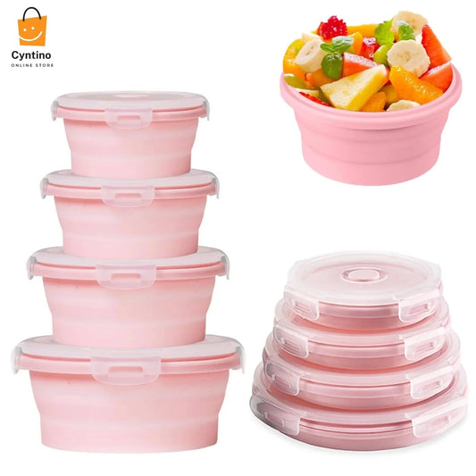 pack of 2 Foldable Silicone Lunch Box Reusable Bento Container with Lid  Microwave & Dishwasher Safe Compact, Portable Meal Storage for School, Office, Travel Cyntinostore
