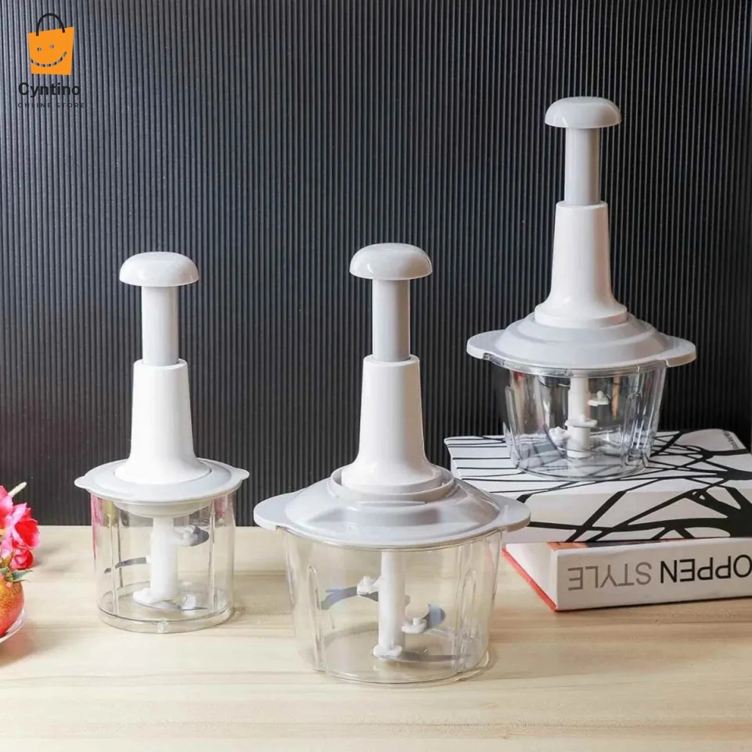 1500ML Manual Food Chopper Hand-Powered Vegetable Cutter with 3 Stainless Steel Blades Cyntinostore