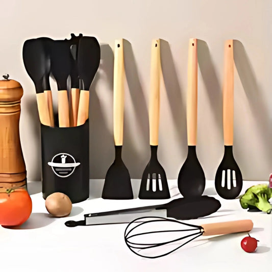 12-Piece Heat Resistant Silicone Kitchen Utensil Set with Wooden Handles xtreme china