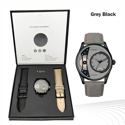 TOMI Face Gear Gentleman Dual-Strap Watch