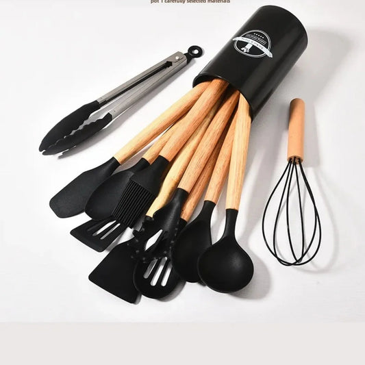 12-Piece Heat Resistant Silicone Kitchen Utensil Set with Wooden Handles xtreme china