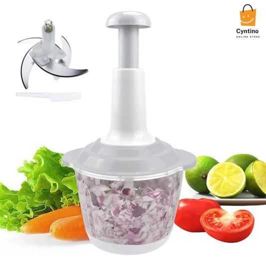 1500ML Manual Food Chopper Hand-Powered Vegetable Cutter with 3 Stainless Steel Blades Cyntinostore
