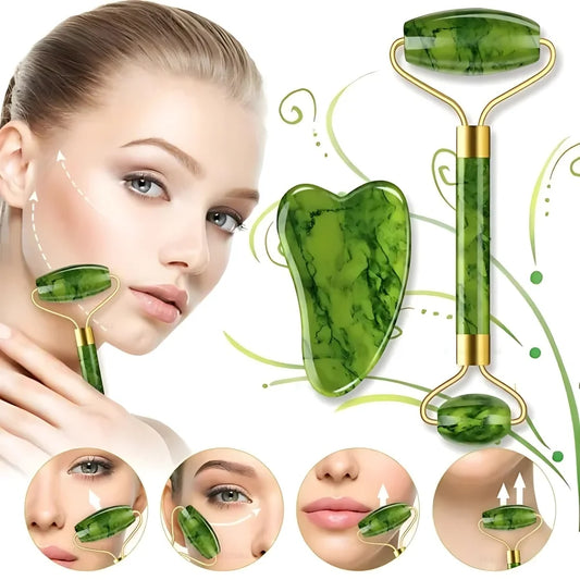 Green Quartz Jade Roller & Gua Sha Facial Massage Duo