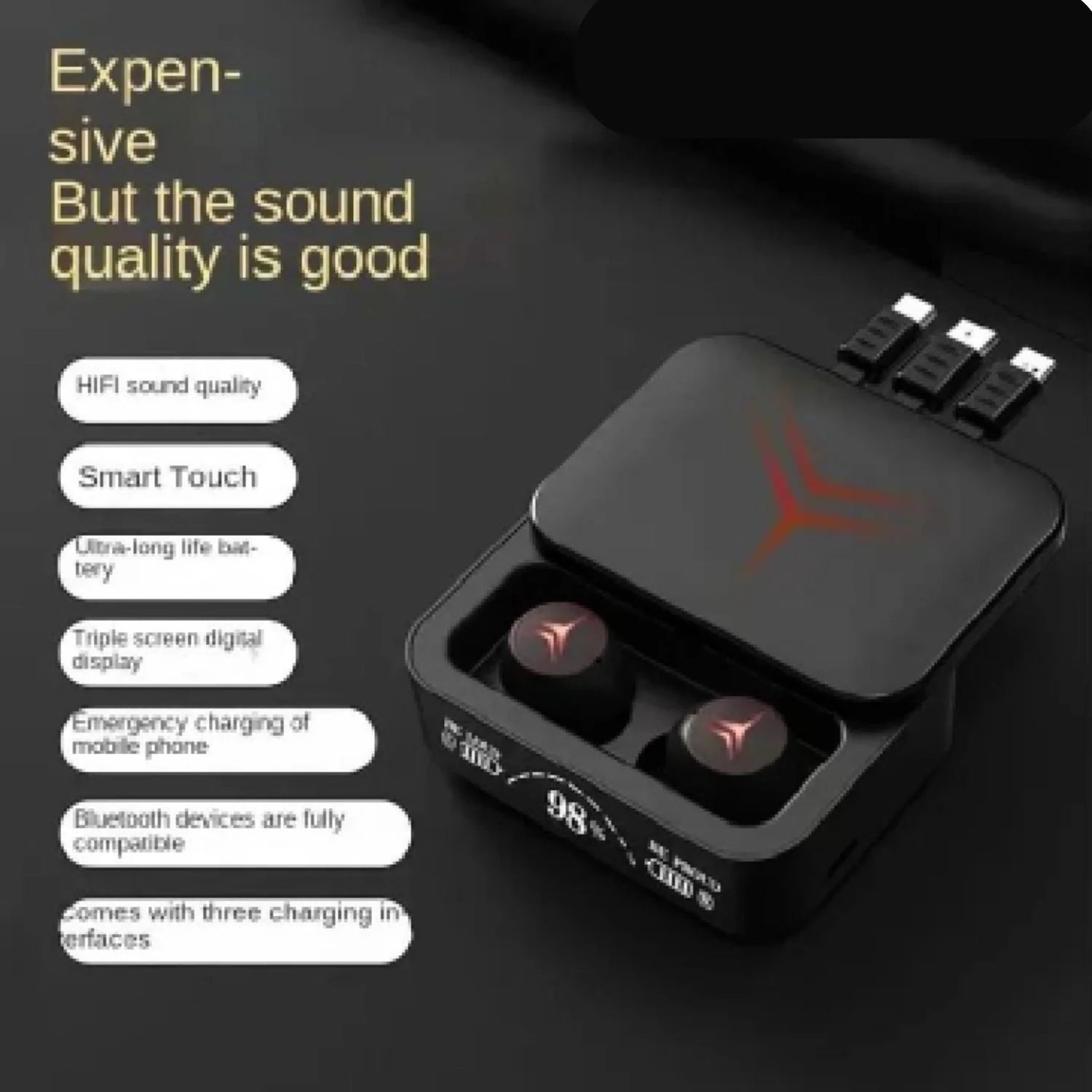 M88 Plus TWS Wireless Earbuds with LED Display, Type-C, HiFi 9D Stereo Sound, Bluetooth Earphones with Power Bank & 3 Charging Cables Ar