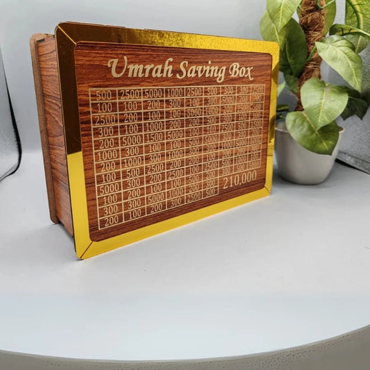 Wooden Umrah Saving Box 280‑Day Savings Plan