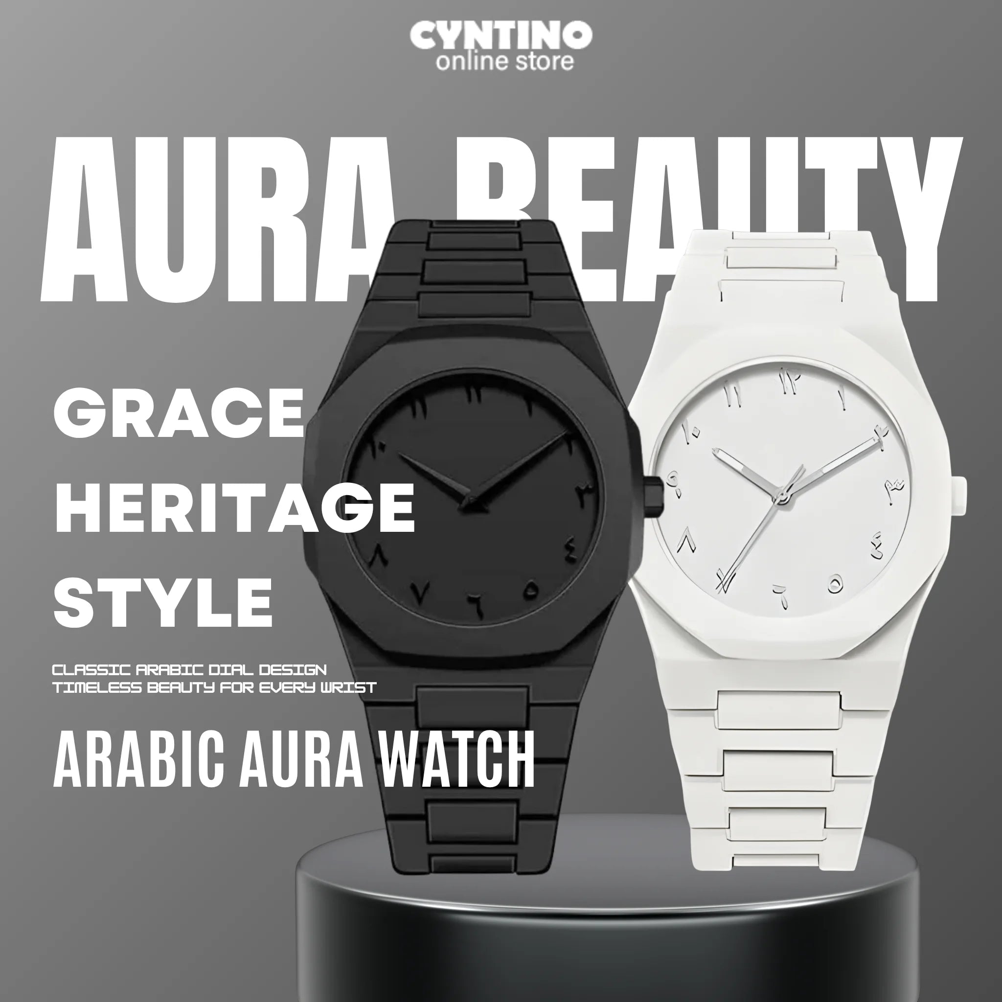 Black & white Aura Watch All-Black Arabic