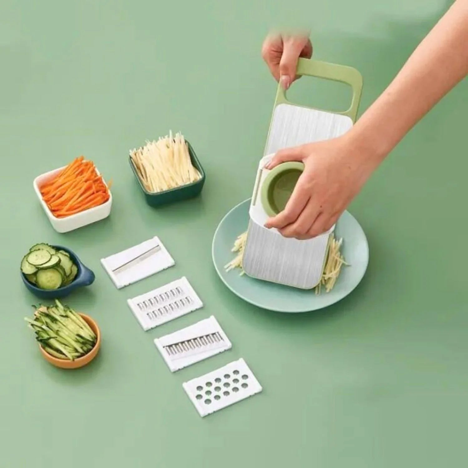 5-in-1 Stainless Steel Vegetable Cutter – Multifunctional Grater, Slicer, Shredder & Peeler Ar