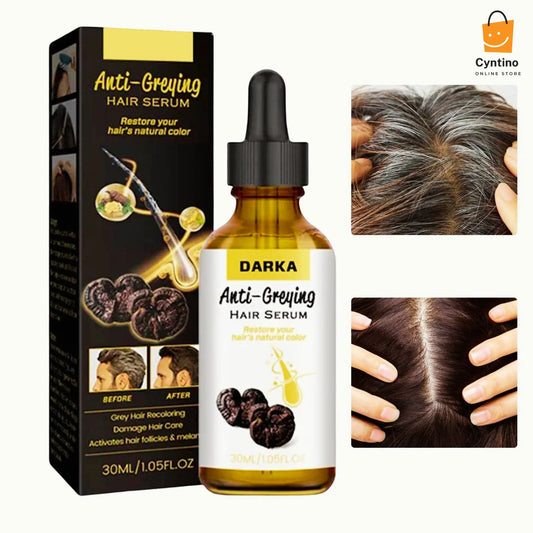 Natural Black Hair Solution Anti-Greying Hair Serum with Black Ganoderma Lucidum | Premium Glass Bottle Cyntinostore