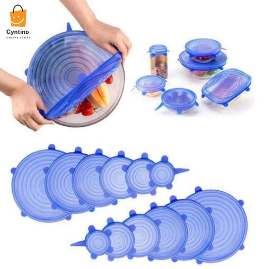 6pcs Reusable Silicone Stretch Lids Airtight, Flexible Food Covers for Bowls &amp; Containers Cyntinostore