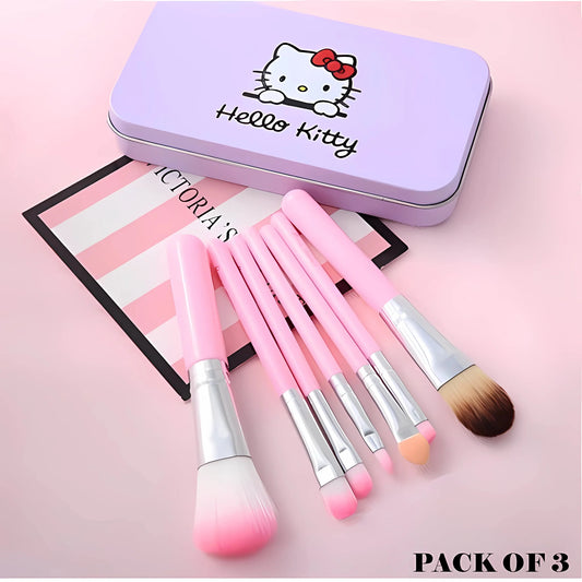 Hello Kitty Makeup Brush Kit Pack of 3 Cute 7PCS Brush Sets pak