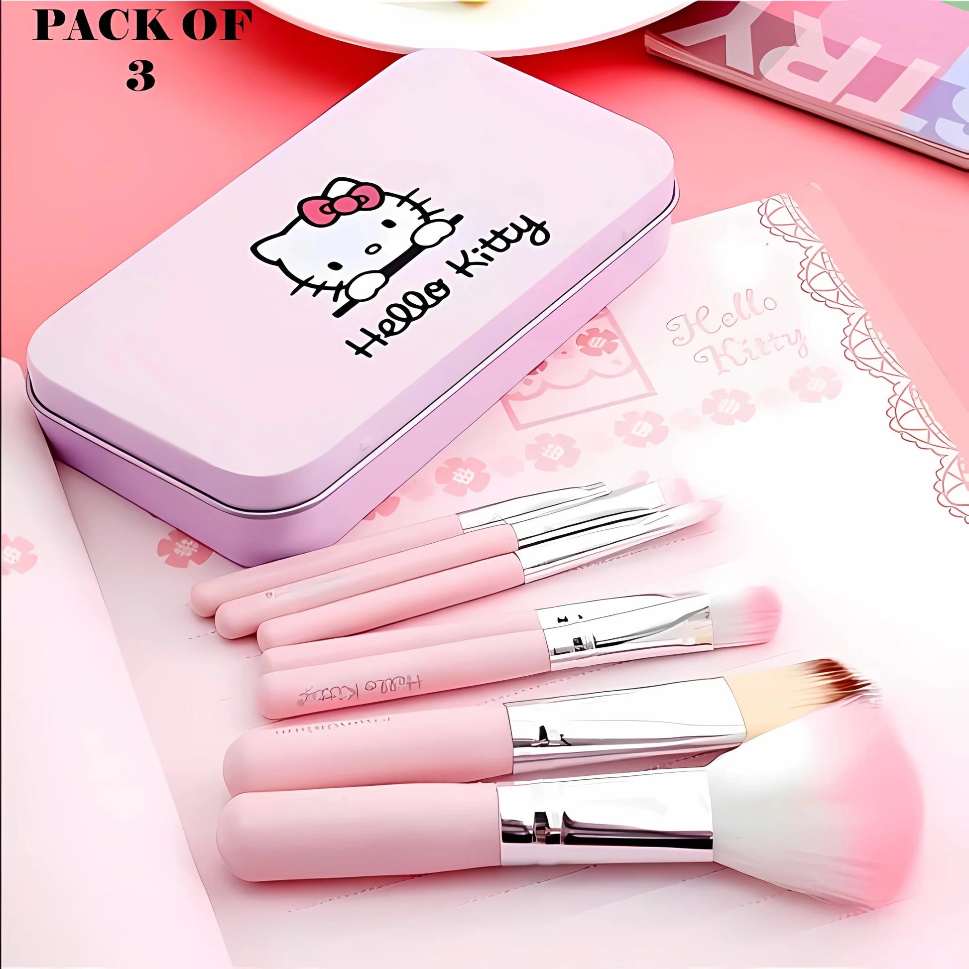 Hello Kitty Makeup Brush Kit Pack of 3 Cute 7PCS Brush Sets pak