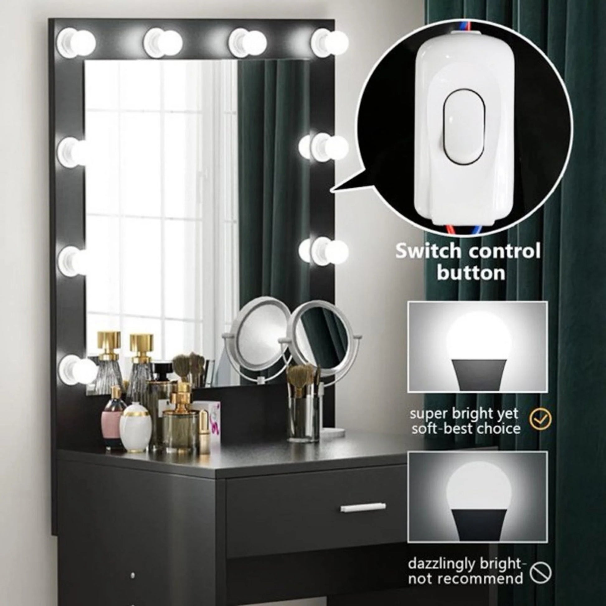 10 Bulb Vanity Light USB Operated Makeup Mirror Lights with 3 Light Modes Cyntinostore