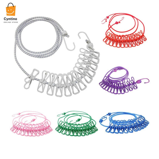 Adjustable Camping Clothesline with Clips Portable Elastic Travel Dryer Rope Cyntinostore
