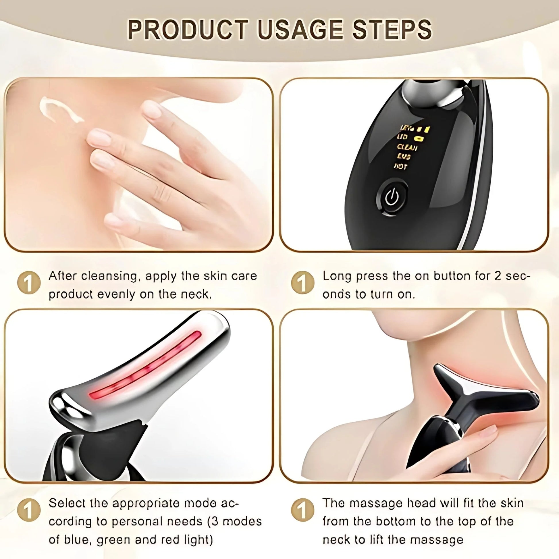 Digital Face and Neck Massager 3 Mode Vibration, LED &amp; Heat Therapy Cyntinostore