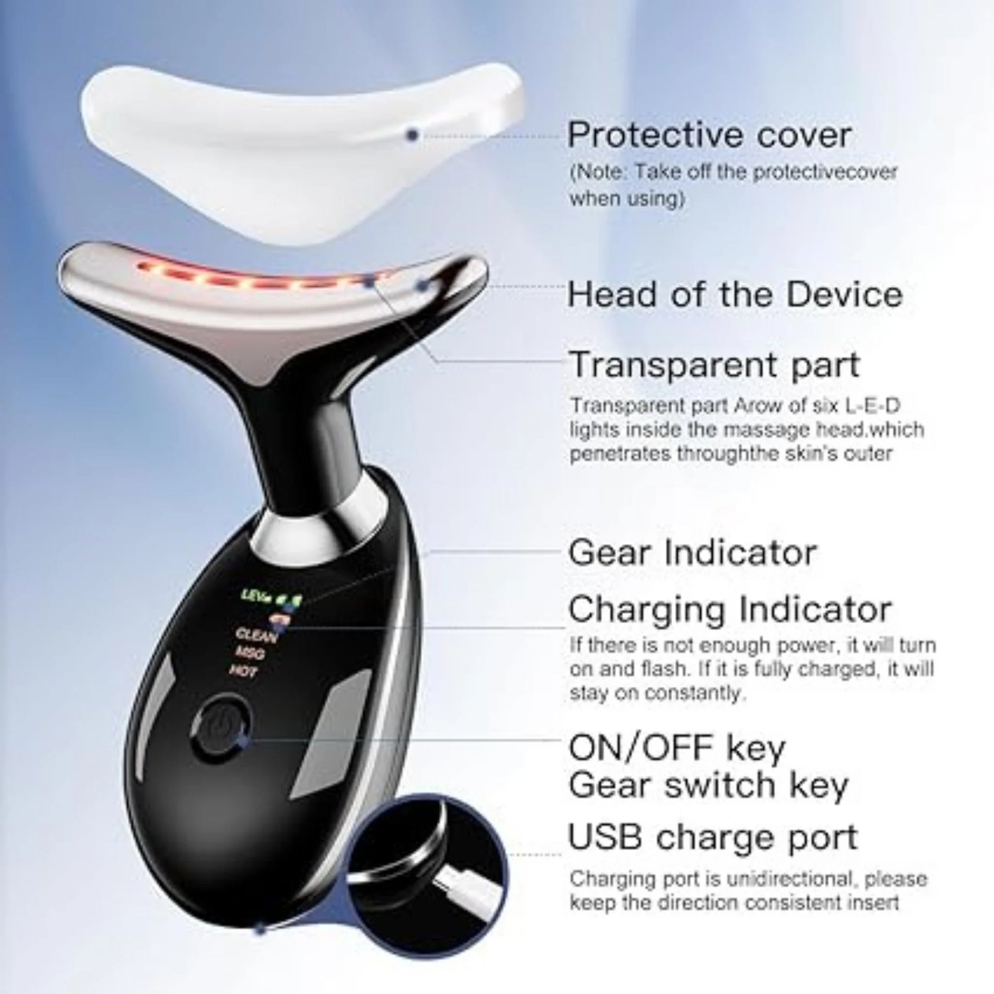Digital Face and Neck Massager 3 Mode Vibration, LED &amp; Heat Therapy Cyntinostore
