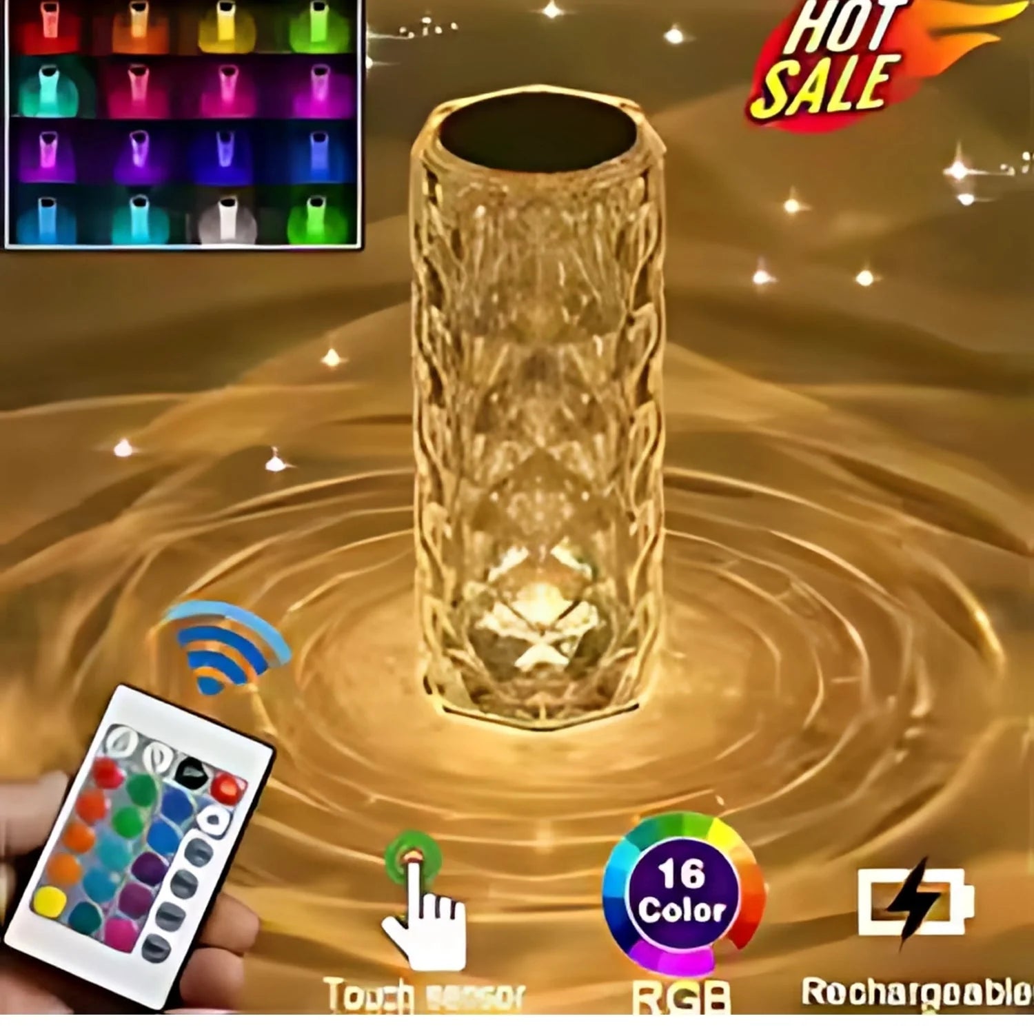 Crystal Table Lamp 16-Color Rose Projector Night Light Cyntinostore