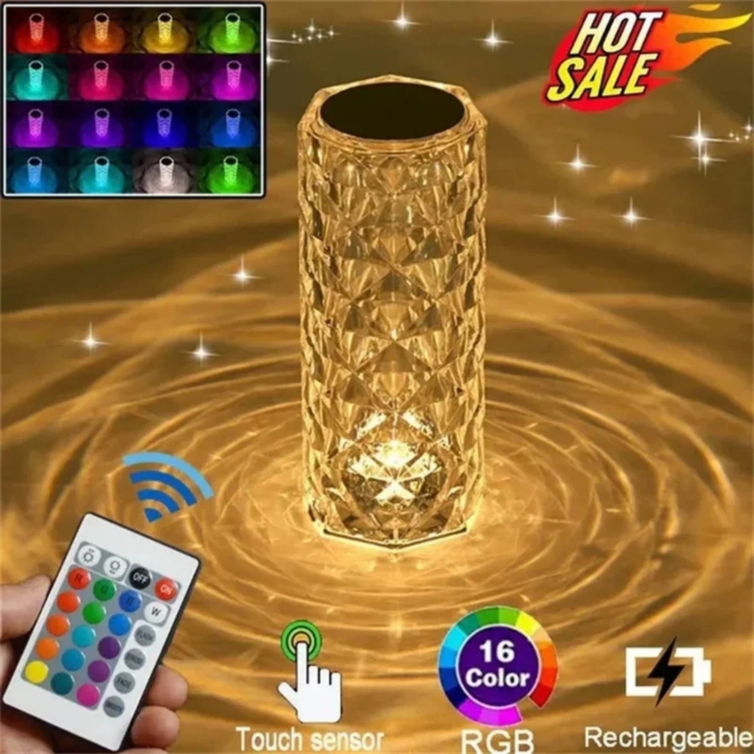Crystal Table Lamp 16-Color Rose Projector Night Light Cyntinostore