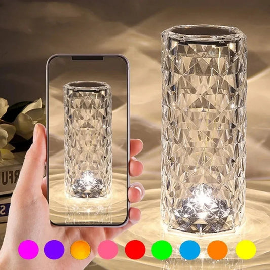 Crystal Table Lamp 16-Color Rose Projector Night Light Cyntinostore