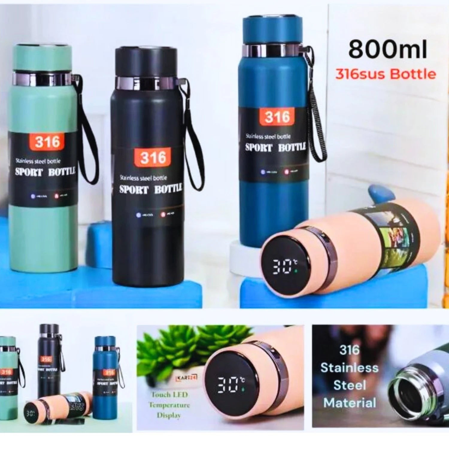800ml Stainless Steel Water Bottle with LED Temperature Display – Hot & Cold Vacuum Insulated | 316 SUS Steel Flask Cyntinostore