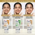 CeraVe facial product lineup with step-by-step instructions for glowing skin.