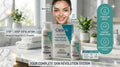 CeraVe skincare products with a woman's face on a blurred background