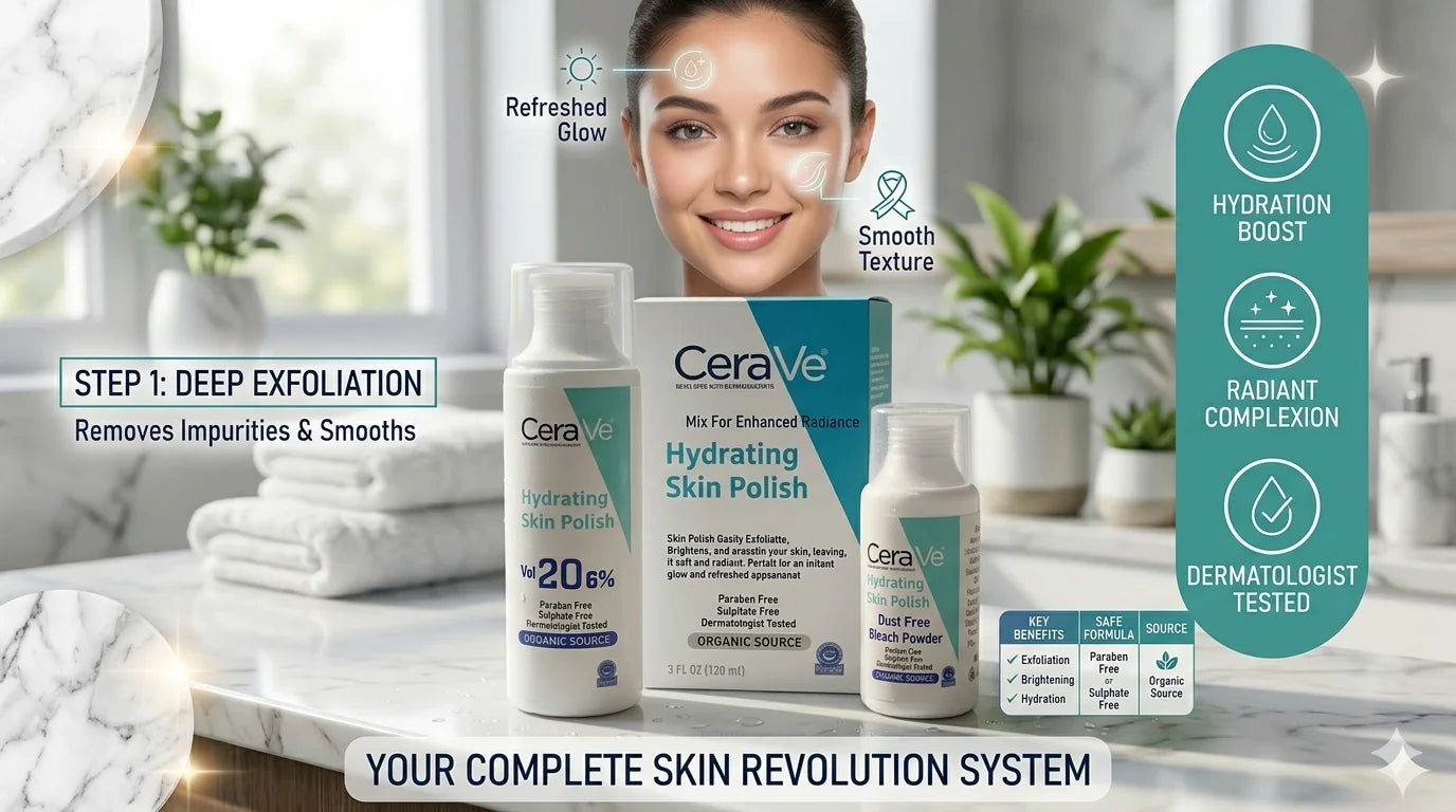 CeraVe skincare products with a woman's face on a blurred background