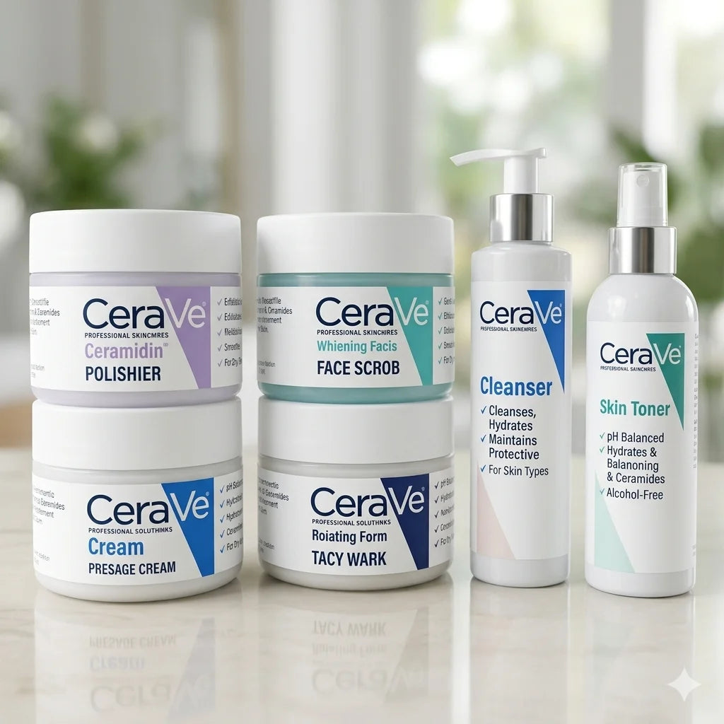CeraVe skincare products on a neutral background