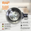 RAF 8-Leaf Power Grind with features highlighted on a marble background